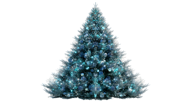 A hyper-realistic render of a perfect conical Christmas tree, symmetrical branches, sparkling with perfectly placed faceted crystal ornaments and laser-sharp 