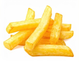 Golden French Fries on White Background
