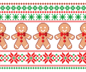 Christmas pattern in geometric shapes, seamless horizontal design for fabric, clothing, decoration, background.
