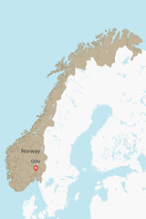 Vector graphic artwork suitable for print and web containing flat detailed map of NORWAY