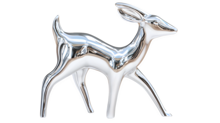 A polished silver deer ornament, elegant and sleek, with a subtle reflective gleam. Modern, sophisticated, isolated on white background.