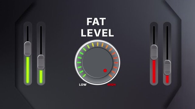 Metabolism level gauge animation showing energy conversion, calorie burn and fat oxidation visualization for health, diet, and fitness projects
