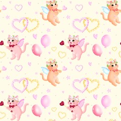 Valentine Cupid Cats Seamless