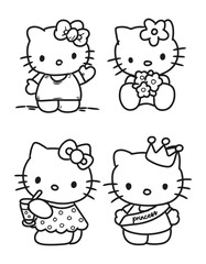 Set of cute kawaii cat character outlines for coloring book pages. Vector illustration collection for kids.