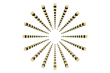 Radiating golden and black lines create an optical illusion of expanding energy outward.