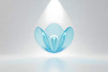 Elegant blue flower sculpture illuminated, representing beauty, serenity, and delicate natural forms.