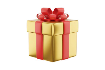 Golden gift box adorned with a vibrant red bow, symbolizing celebration and joyful giving.