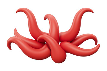 Stylized red flower with curving petals, abstract and vibrant, suggesting natural forms and beauty.