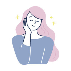 頬に手を当ててほほえむ女性