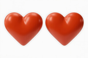 Obraz premium Two vibrant red hearts, glossy and smooth, symbolize love, affection, and connection.