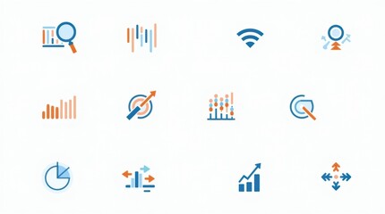 Elevate your brand with these modern data analytics icons perfect for presentations and website design projects