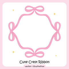 Coquette Pink Ribbon Crest, Cute Bow Frame Illustration Feminine Design, Wedding, Cute Ribbon vector 