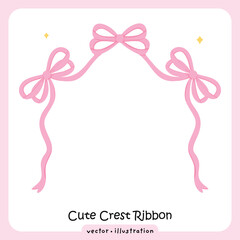 Coquette Pink Ribbon Crest, Cute Bow Frame Illustration Feminine Design, Wedding, Cute Ribbon vector 