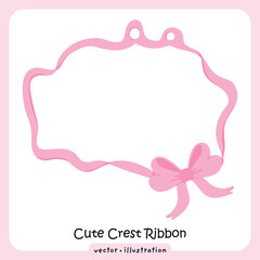 Coquette Pink Ribbon Crest, Cute Bow Frame Illustration Feminine Design, Wedding, Cute Ribbon vector 