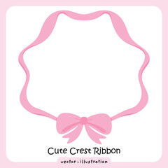 Coquette Pink Ribbon Crest, Cute Bow Frame Illustration Feminine Design, Wedding, Cute Ribbon vector 