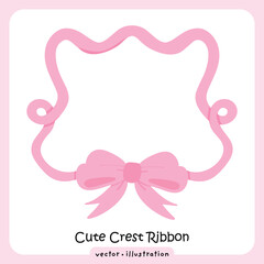 Coquette Pink Ribbon Crest, Cute Bow Frame Illustration Feminine Design, Wedding, Cute Ribbon vector 