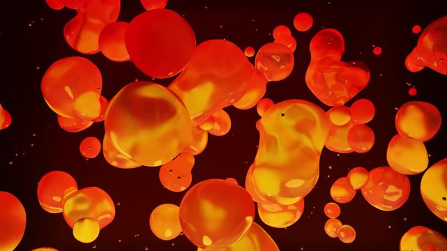 Lava lamp shapes background. Flowing 3d lava lamp animation. Organic fluid motion of lava lamp bubbles. Abstract orange liquid blobs floating
