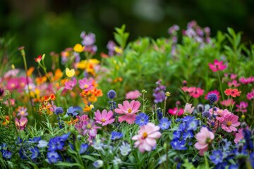 Obraz premium Beautiful cosmos flowers blooming in a vibrant summer garden, creating a colorful and cheerful scene