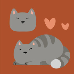 Vector flat illustration of a cute cat character sticker