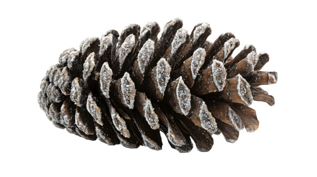 A simple, unadorned pinecone with a light dusting of snow. Realistic, high-resolution photo, isolated on white background.