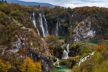 Landscape View Of The Beautiful Plitvice Lakes National Park , Croatia