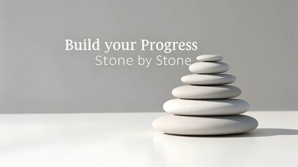 Stacked white stones demonstrating progress and building success