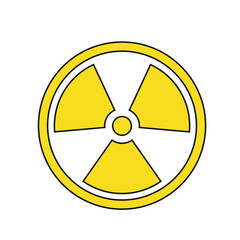 Radiation hazard warning symbol in yellow and black isolated on white background representing nuclear danger