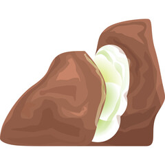 A stylized illustration of a baked potato with its fluffy white interior exposed against a transparent background