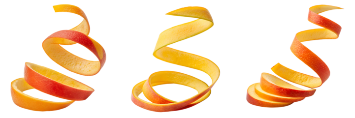  Set of a Spiral mango peel twist isolated on a transparent background
