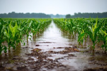 Flooded Corn Field in the Midwest of the United States