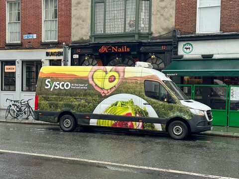 Dublin, Ireland - October 20, 2025: Sysco Ireland delivery van parked by the side of the road.
