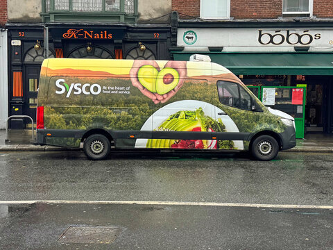 Dublin, Ireland - October 20, 2025: Sysco Ireland delivery van parked by the side of the road.