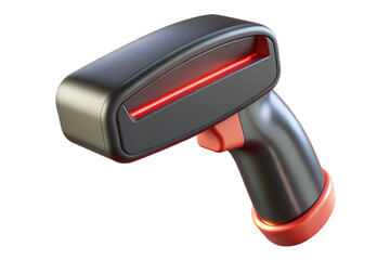 Modern 3d barcode scanner with bright red glowing laser line for retail and logistics isolated on transparent background