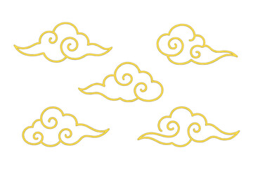 Gold swirling clouds for Mid-Autumn Festival decoration, isolated on transparent background