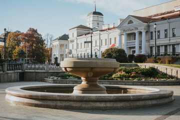 Round fountain on the Town Hall Square in the Upper Town of Minsk