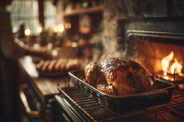 Roasted Turkey on Rustic Wooden Table &mdash; Traditional Thanksgiving Feast Still Life. Delicious roasted turkey served as the centerpiece of a traditional Thanksgiving dinner.