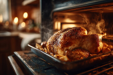 Roasted Turkey on Rustic Wooden Table &mdash; Traditional Thanksgiving Feast Still Life. Delicious roasted turkey served as the centerpiece of a traditional Thanksgiving dinner.