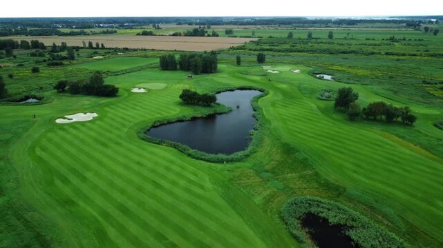 Golf field top view with green fairways