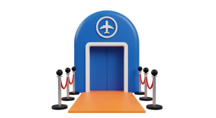 3d icon of a 3d render of a vip entrance to an airport, isolated on transparent background, with a red carpet