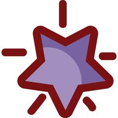 A stylized purple star with a dark red outline and radiating light effect on a transparent background, abstract graphic element