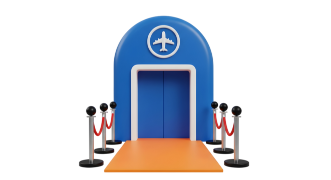 3d icon of a 3d render of a vip entrance to an airport, isolated on transparent background, with a red carpet