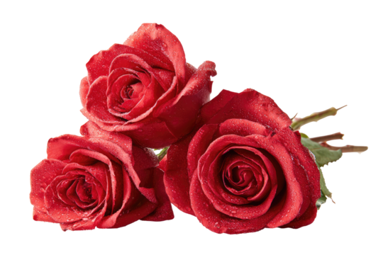 Close-up of three vibrant red roses