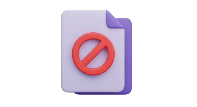 3d icon of prohibited document isolated on transparent background a 3d render of a file with a red prohibition sign