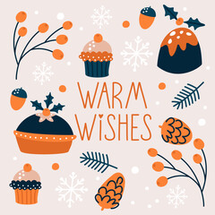 Holiday card with Christmas decor and lettering