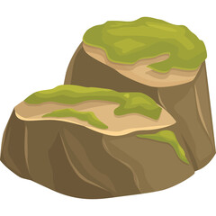 A Stylized Illustration of Moss Covered Rock Formations with Brown and Green Hues on a Transparent Background