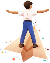 Boy Student Flying with Paper Plane Illustration