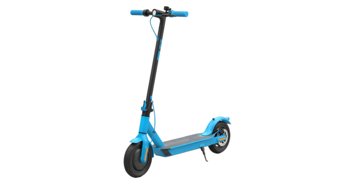 3d icon of bright blue electric scooter isolated on transparent background, a modern and ecofriendly mode of transportation