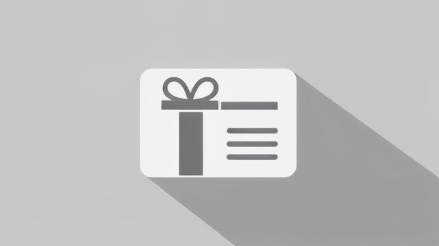 A stylized gift card icon with a ribbon and space for text, casting a long shadow on a gray background.
