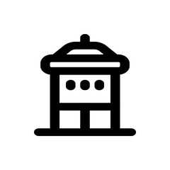 Illustration of a black silhouette of a building with a rounded roof and three windows on the front side