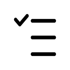 A simple checklist icon with a checkmark and three horizontal lines in black on a white background design